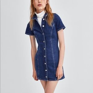 Zara Denim Button-Up Stretch Mini Dress (Size Small)